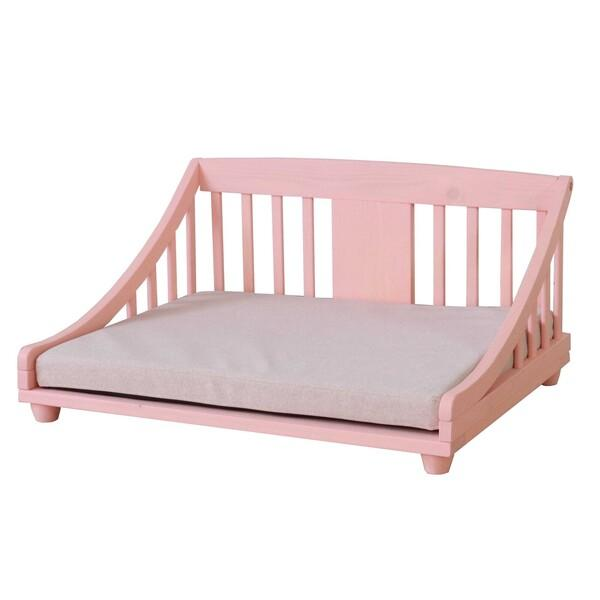 ドッグベッド マット付 Mサイズ ピンク 木製 天然塗料 アクアクリーンマット付